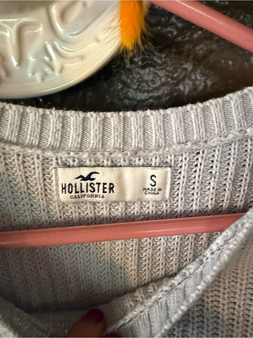 Hollister Light Gray Ribbed Crewneck Sweater